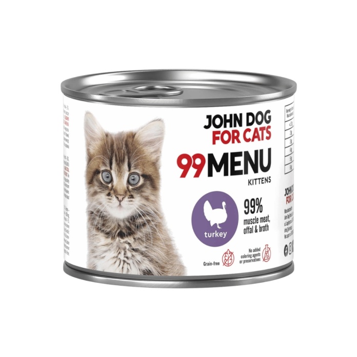 John Dog for Cats 99 Menu Junior Indyk 200 g - pełnoporcjowa karma mokra dla kociąt w puszce